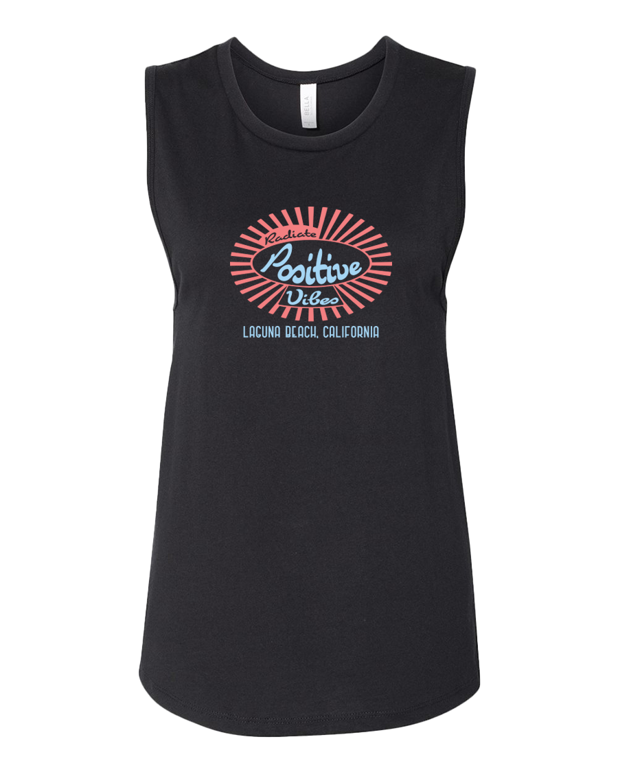 Radiate Positive Vibes Muscle Tank Top - Black