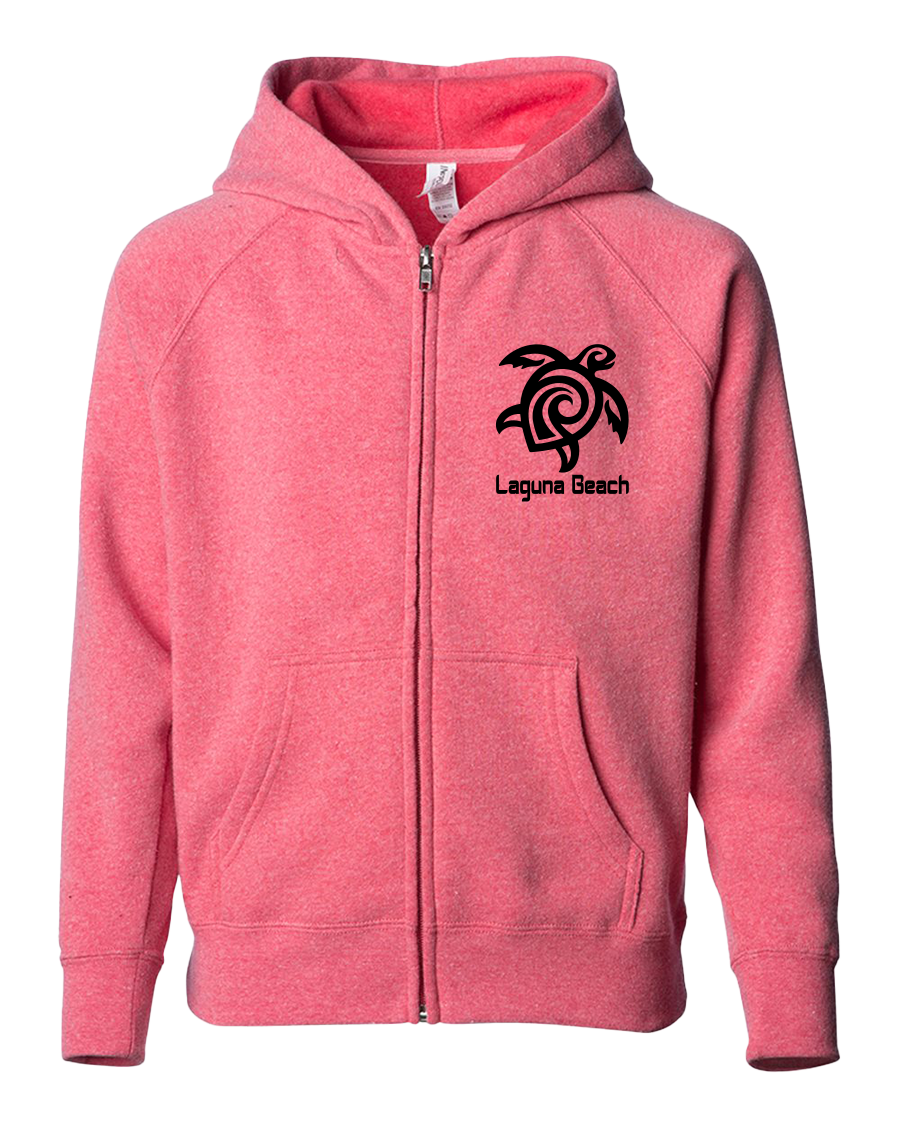 Tribal Turtle Youth Zip Hoodie - Pomegranate - The T-shirt Company at Laguna Beach