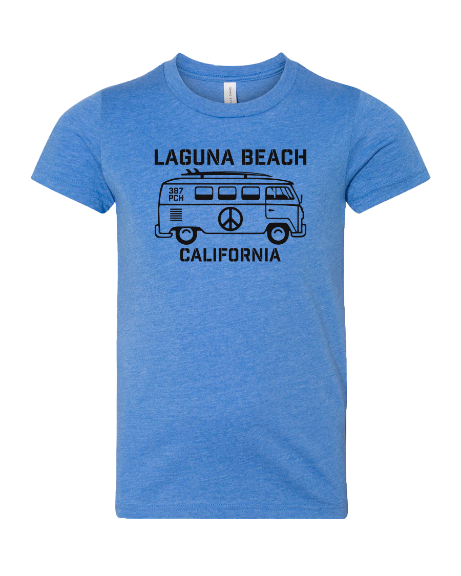 VW Peace Bus Youth Tee - Heather Columbia Blue