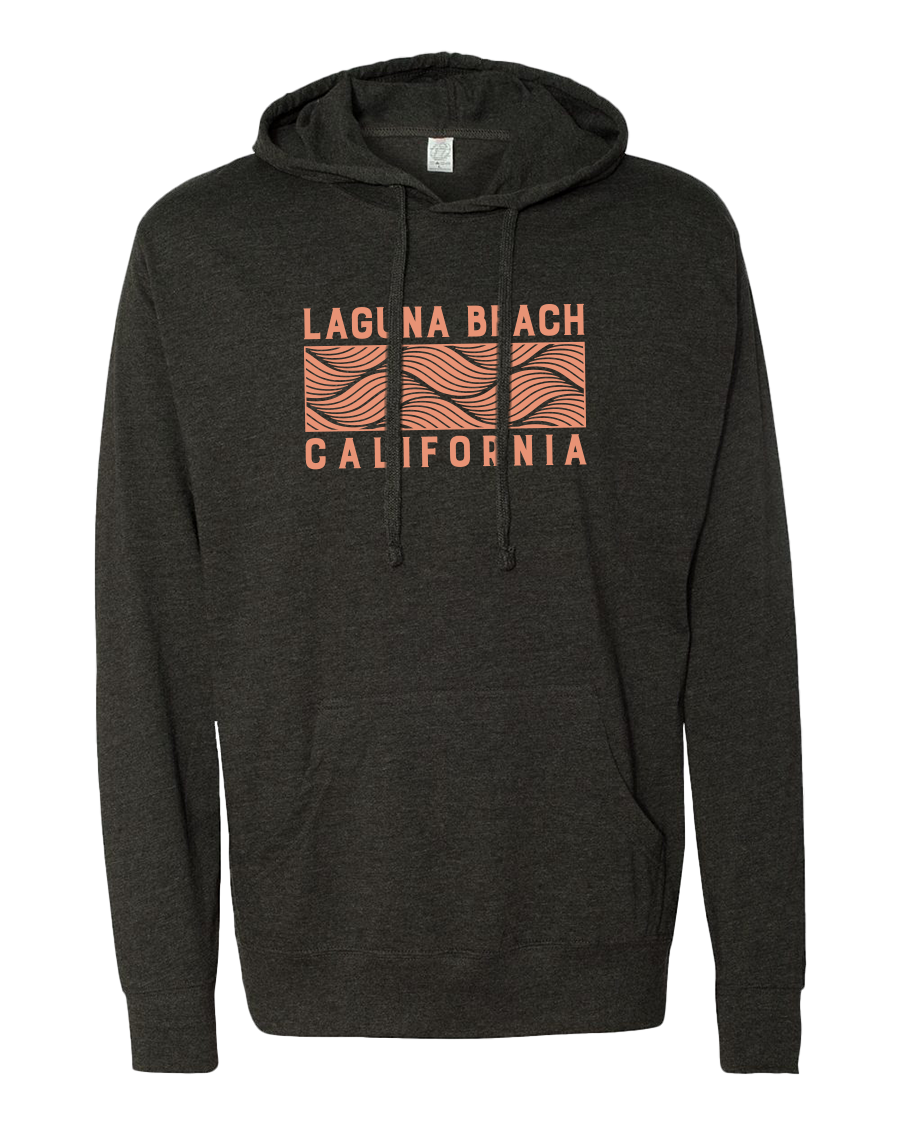Wave Block Long Sleeve Hooded Tee - Charcoal Heather
